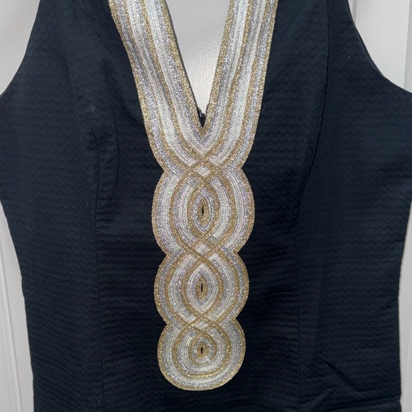 Lilly Pulitzer Valli Shift Dress in Onyx black with gold & silver soutache. - Picture 3 of 4